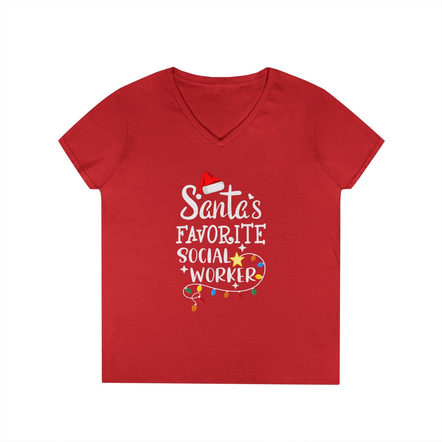 Santa’s Favorite Social Worker V-Neck Tee — Christmas Holiday Gift for Female Social Workers