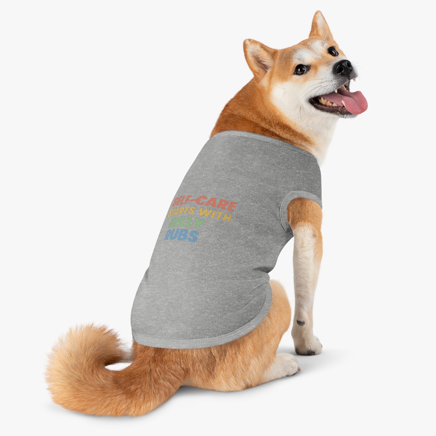 Pet Tank Top — "Self-Care Starts With Belly Rubs" Funny Dog Cat Tee - Mental Health/Social Work