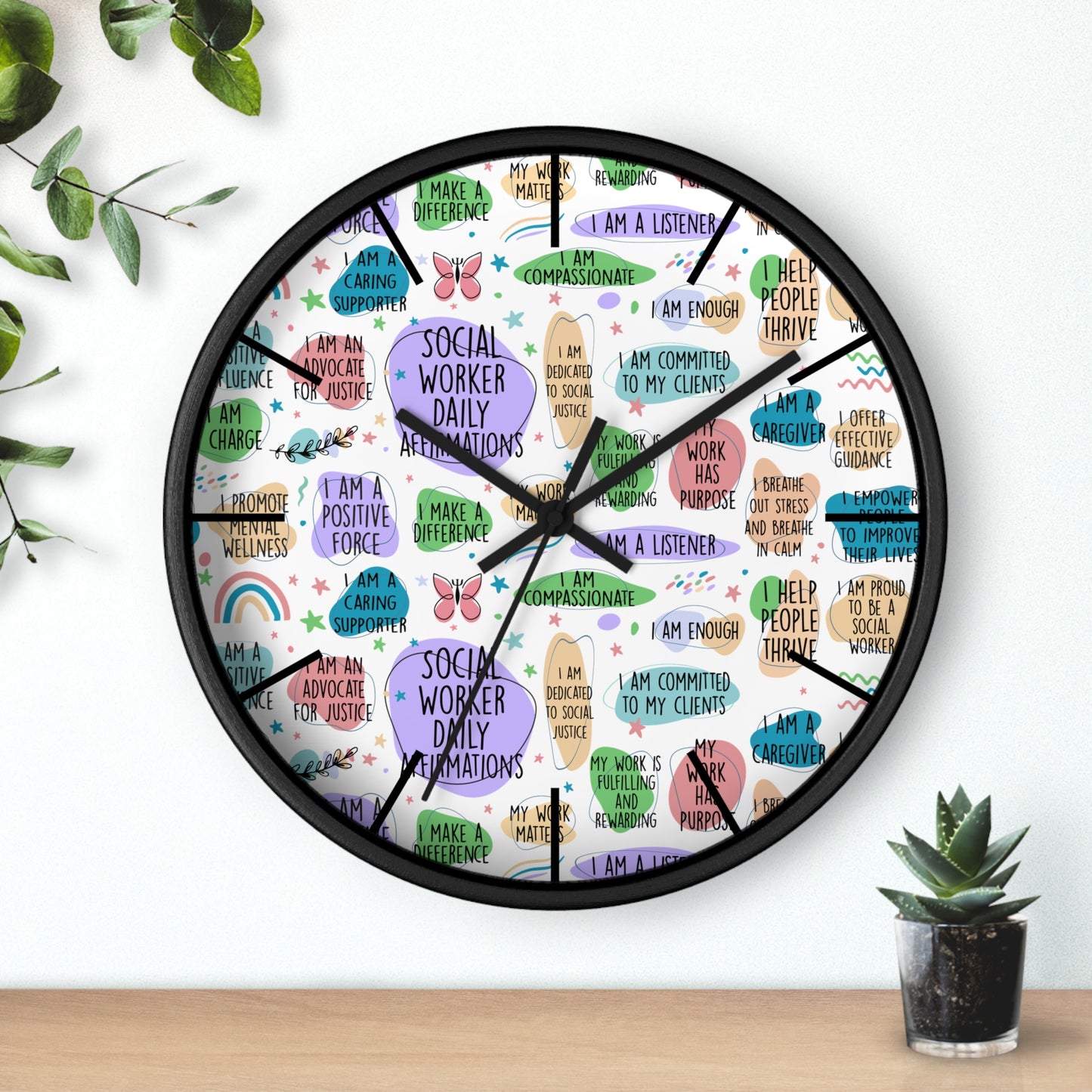 Social Worker Daily Affirmations Wall Clock — Inspirational Office Decor