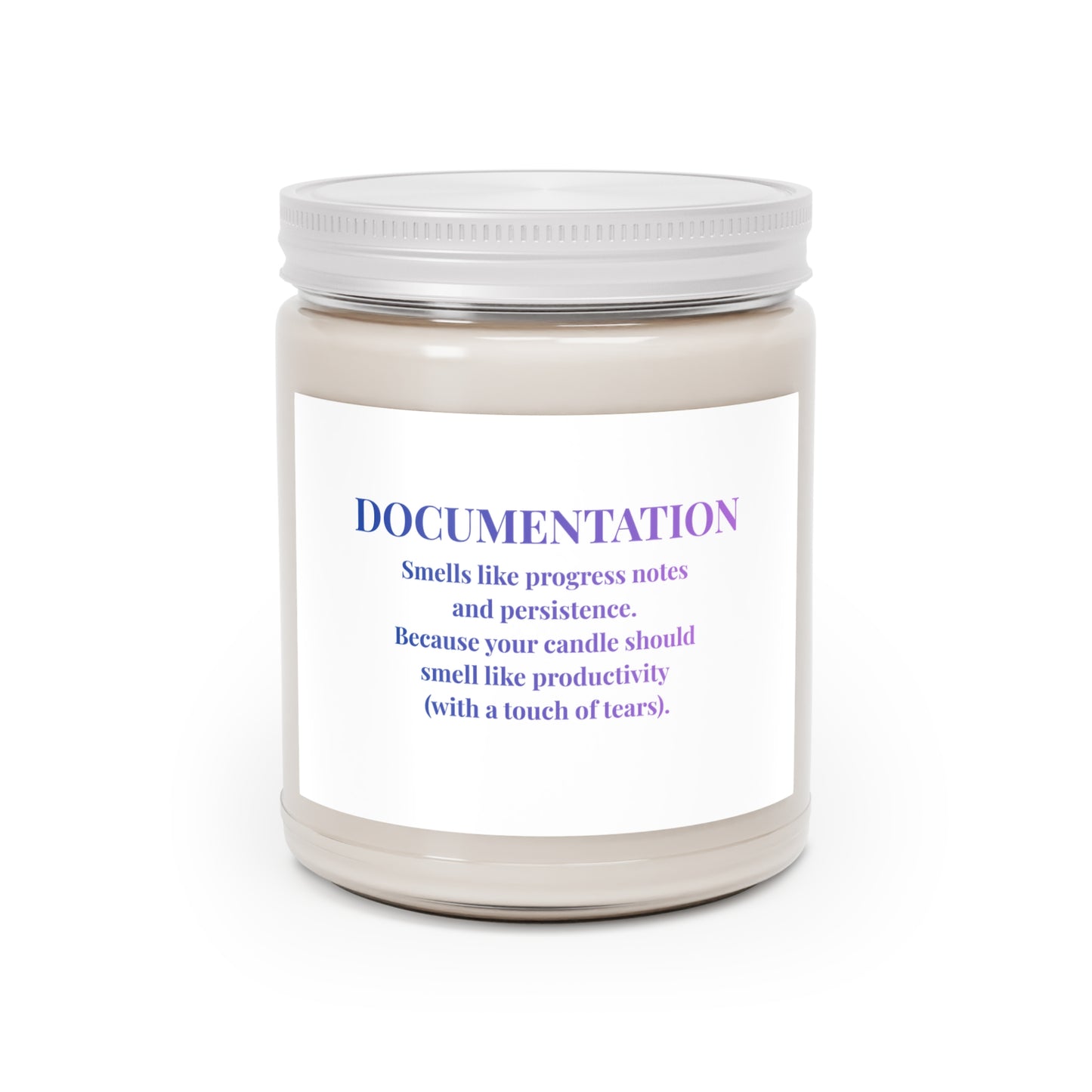 Documentation Scented Soy Candle — 9 oz Productivity & Focus Candle with White Lid