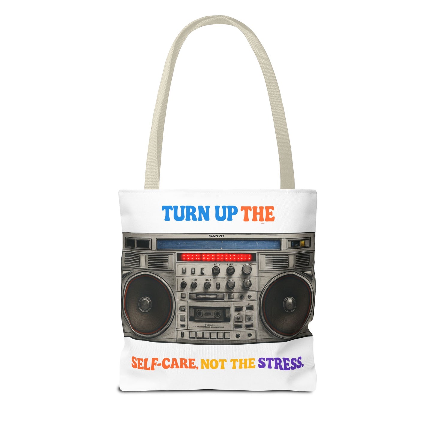 Turn Up the Self-Care Tote Bag — Retro Boombox 'Self-Care, Not the Stress' (Mental Health/Social Worker)