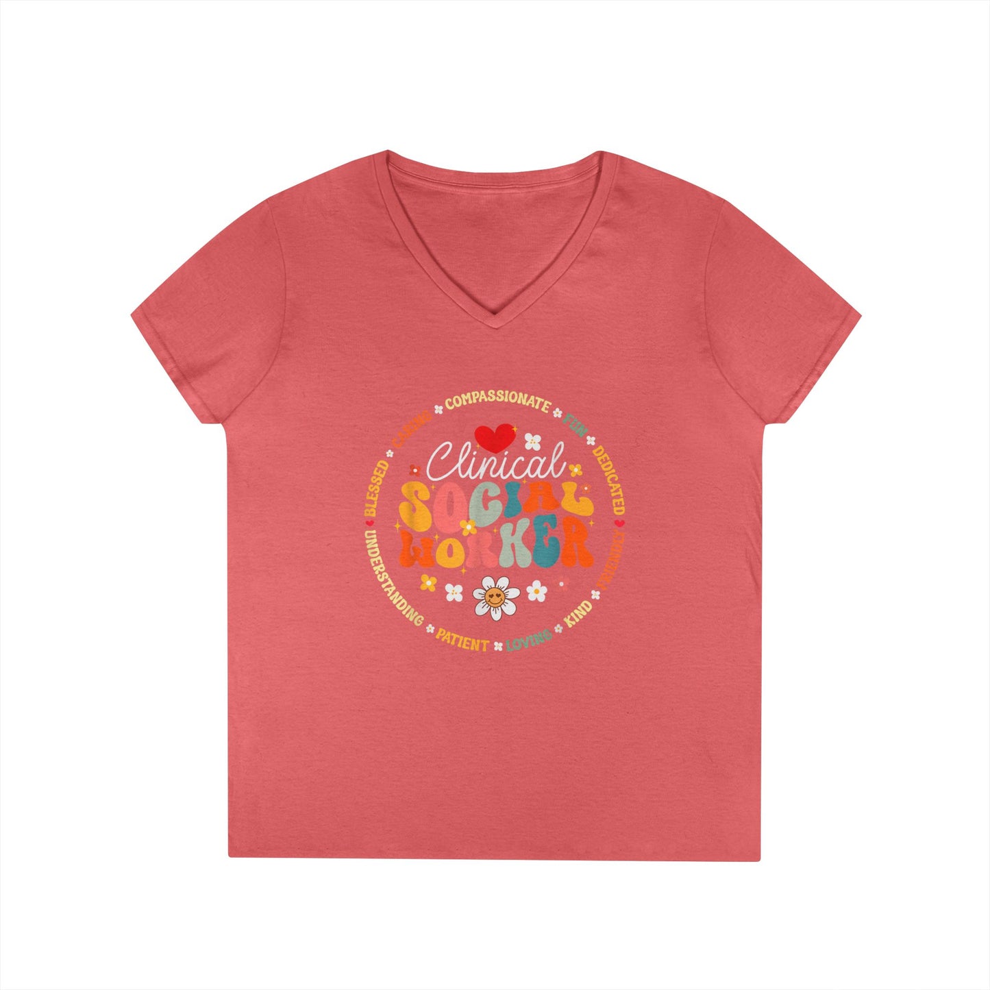 Clinical Social Worker V-Neck T-Shirt — Retro Floral Appreciation Tee