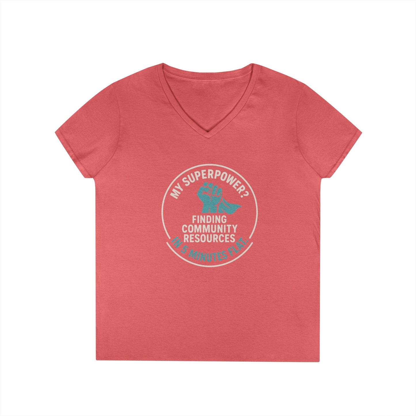 Community Resources V-Neck Tee — "My Superpower: Finding Community Resources" - Medical, School, Social Work