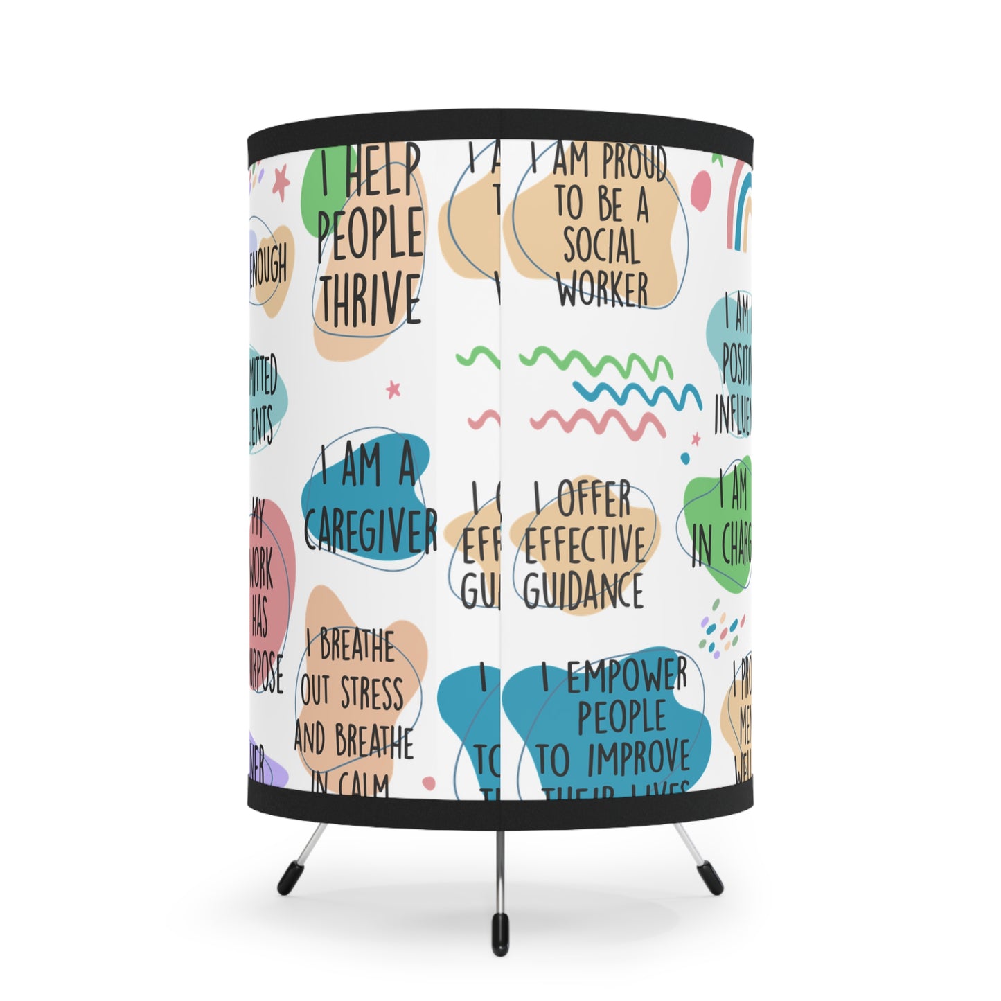 Social Worker Affirmations Tripod Lamp — Printed Shade with Positive Daily Mantras