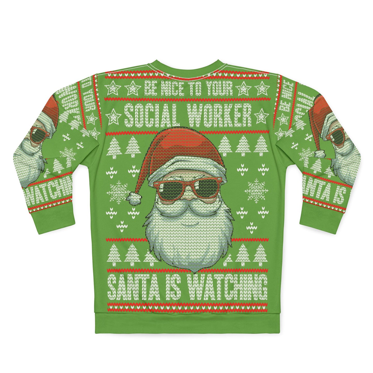 UNISEX- Be Nice to Your Social Worker Christmas Sweatshirt – 'Santa Is Watching' Green Holiday Sweater