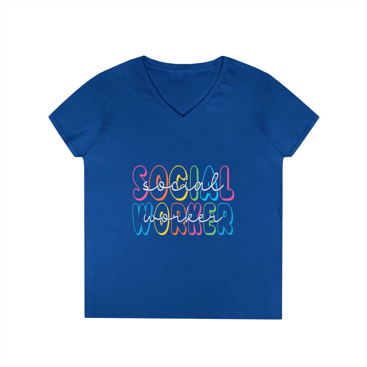 Social Worker V-Neck T-Shirt — Colorful Retro Script Women’s Tee