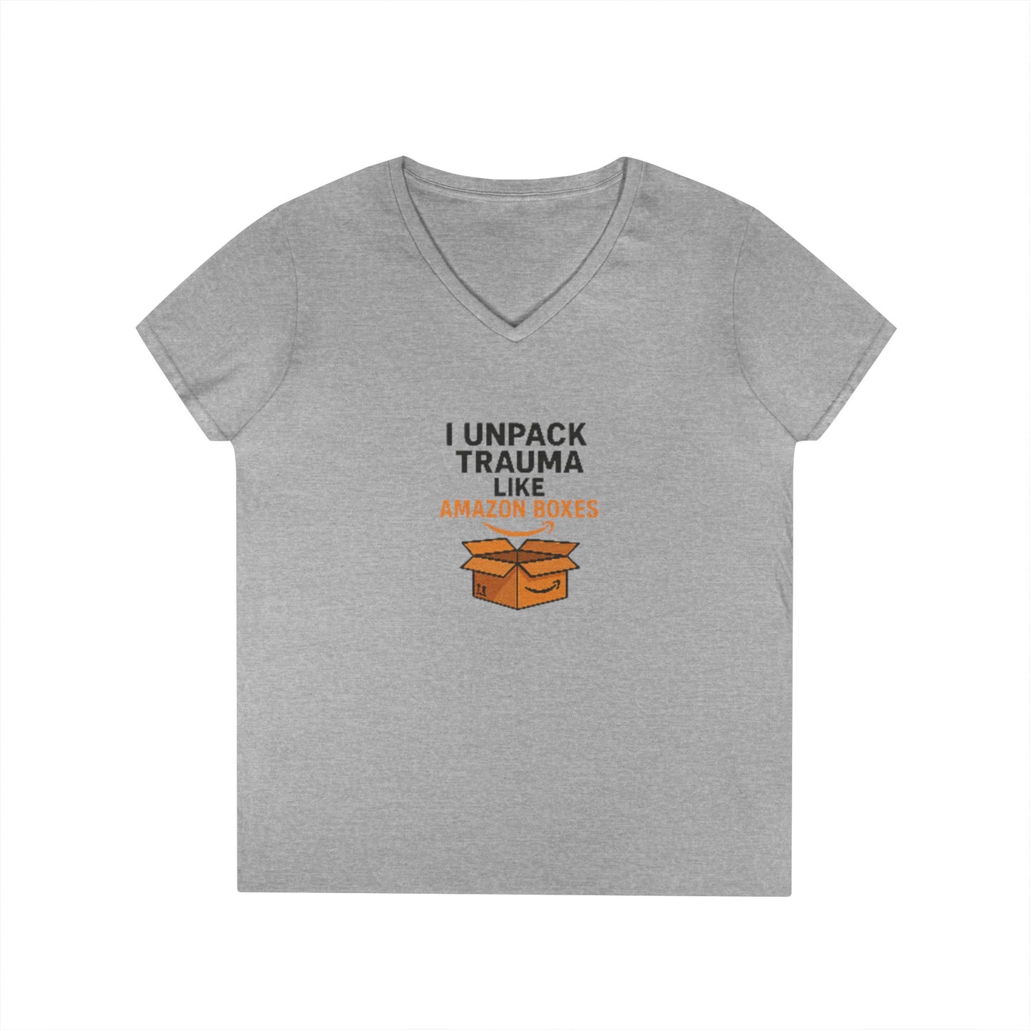 Trauma Unpacking V-Neck T-Shirt, Funny Tee, Gift for Therapists, School Social Workers, Mental Health Humor