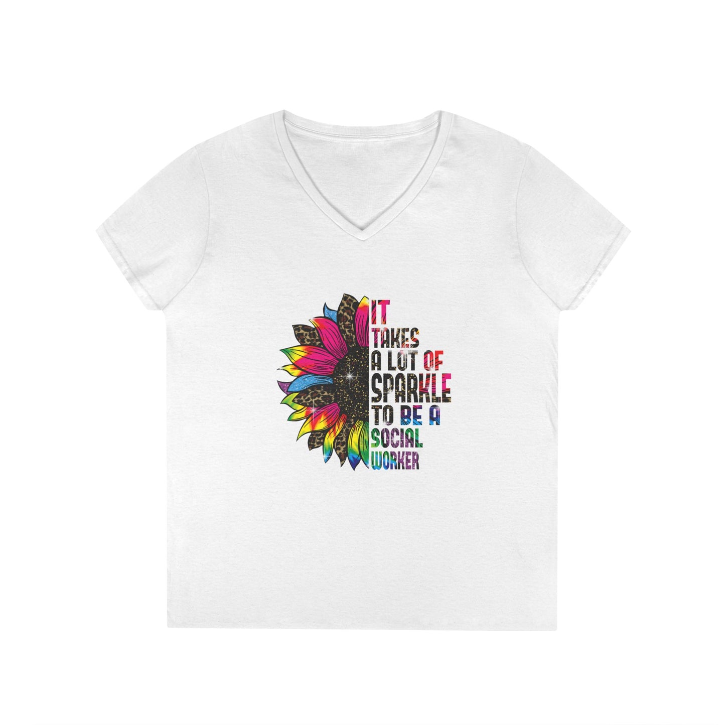 Social Worker V-Neck T-Shirt - "It Takes A Lot Of Sparkle To Be A Social Worker" Colorful Floral Design