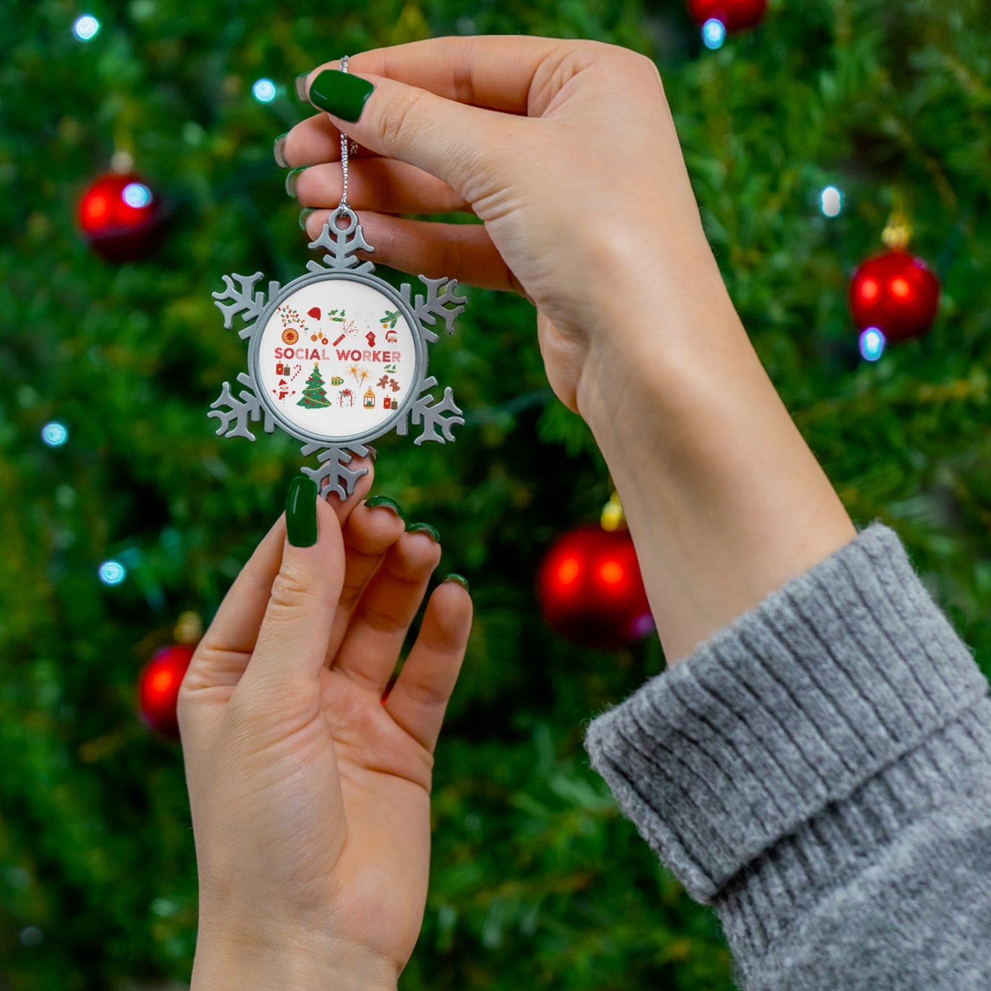 Pewter Snowflake Ornament — 'Social Worker' Holiday Keepsake