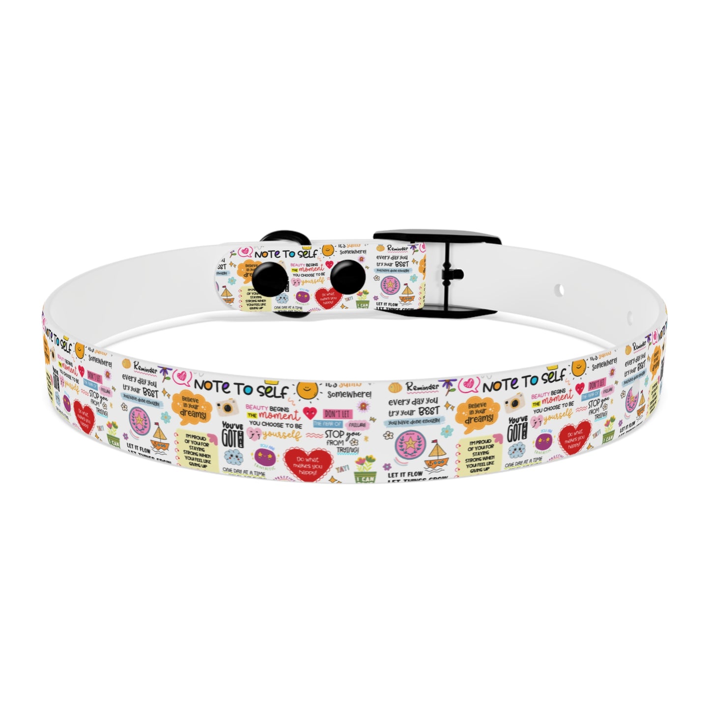 Dog Collar — Whimsical 'Note to Self' Positive Words Quote Pattern Pet Collar