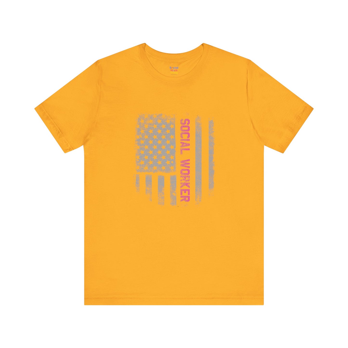 Unisex-Social Worker American Flag T-Shirt — Distressed Gray & Pink Honor Tee