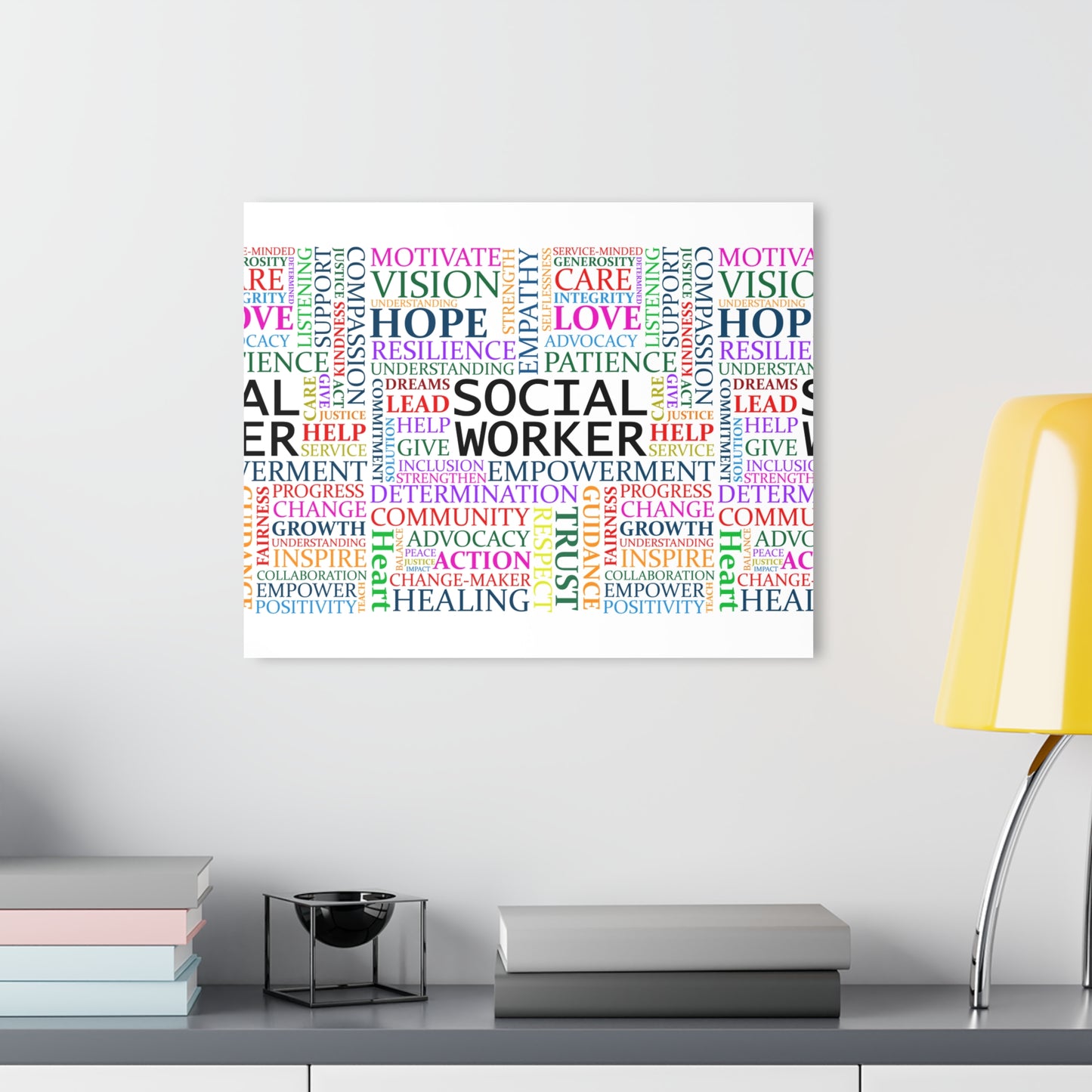 Social Worker Word Cloud Acrylic Print — Motivational Wall Art (French Cleat Hanging)