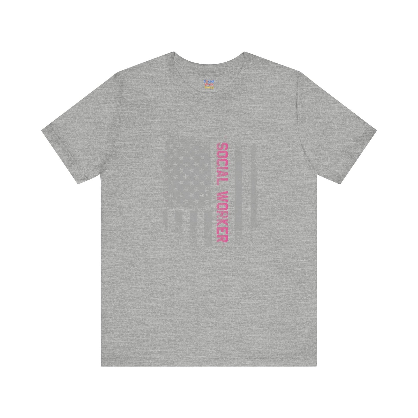 Unisex-Social Worker American Flag T-Shirt — Distressed Gray & Pink Honor Tee
