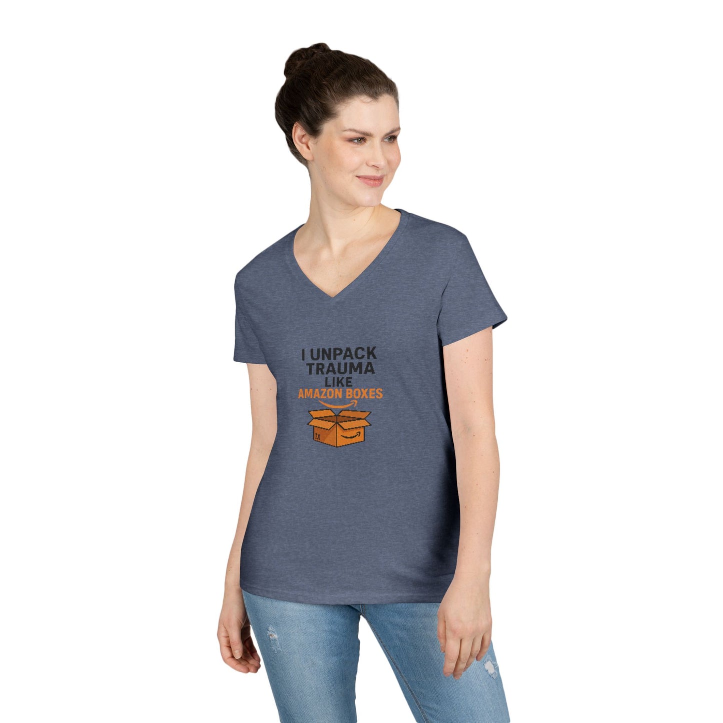 Trauma Unpacking V-Neck T-Shirt, Funny Tee, Gift for Therapists, School Social Workers, Mental Health Humor