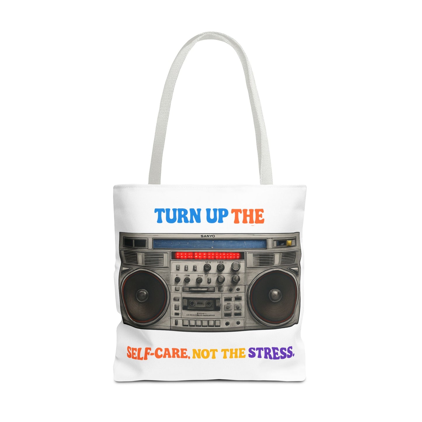 Turn Up the Self-Care Tote Bag — Retro Boombox 'Self-Care, Not the Stress' (Mental Health/Social Worker)