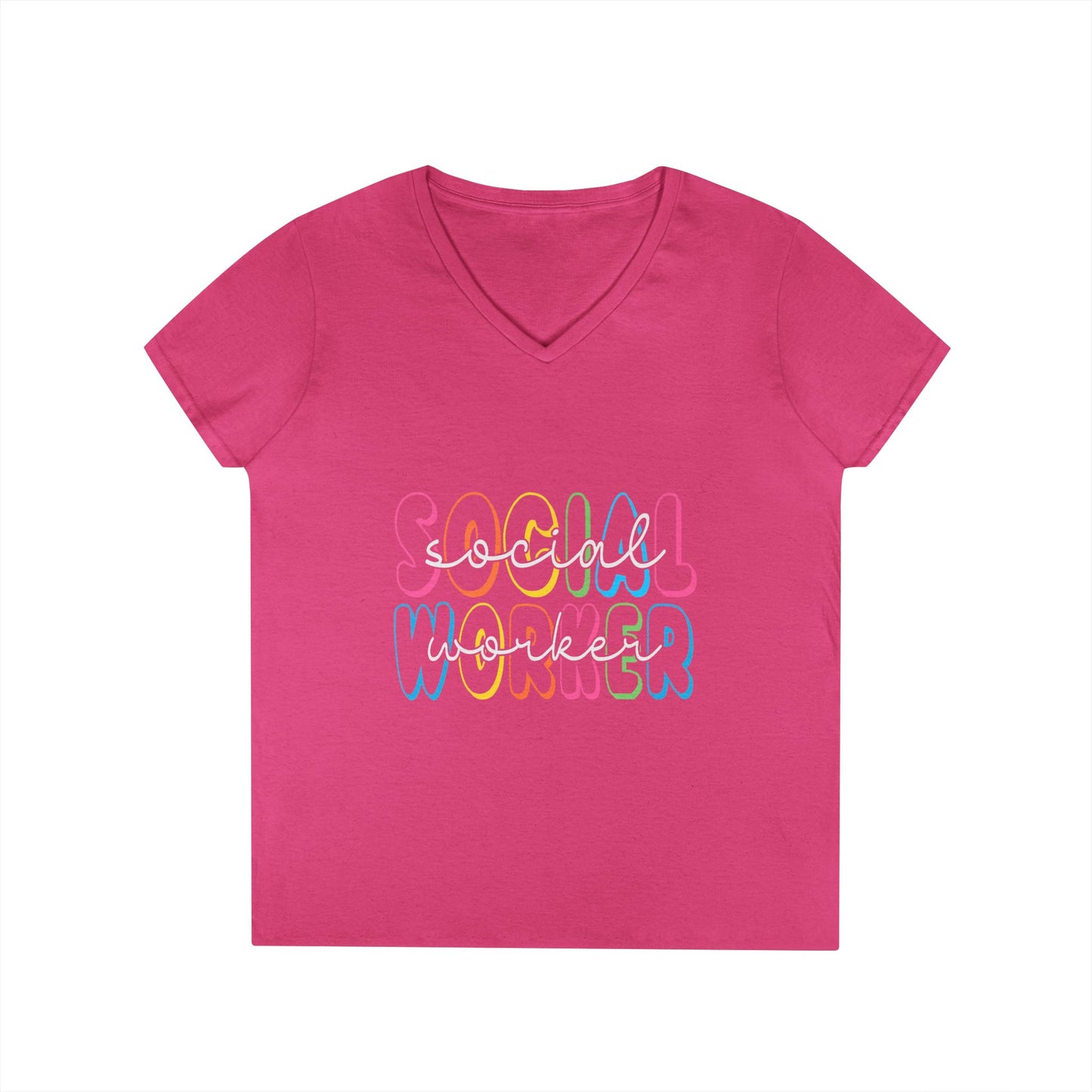 Social Worker V-Neck T-Shirt — Colorful Retro Script Women’s Tee