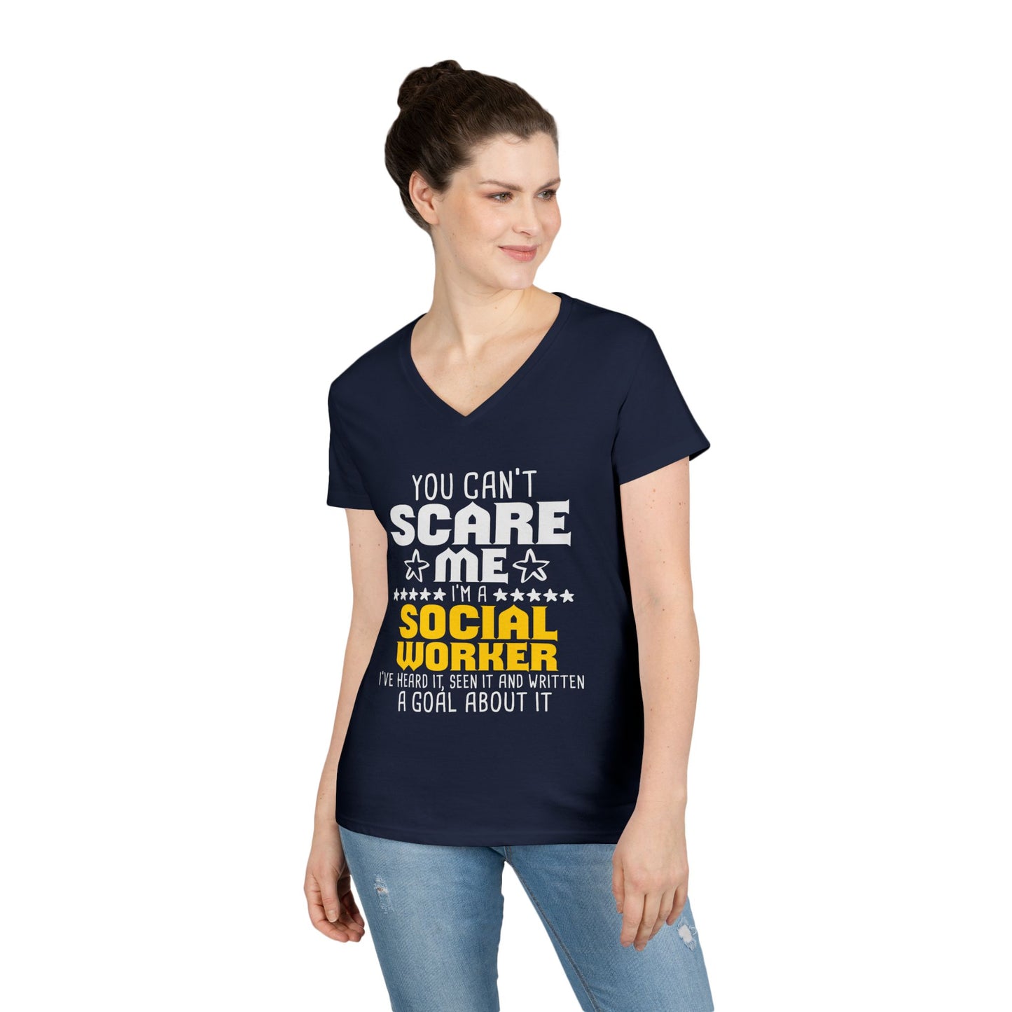 Social Worker V-Neck Tee – "You Can't Scare Me, I'm a Social Worker" Women’s Shirt