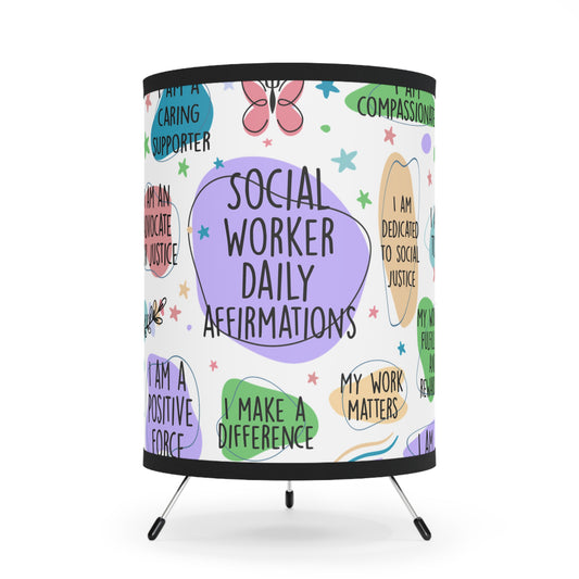 Social Worker Affirmations Tripod Lamp — Printed Shade with Positive Daily Mantras