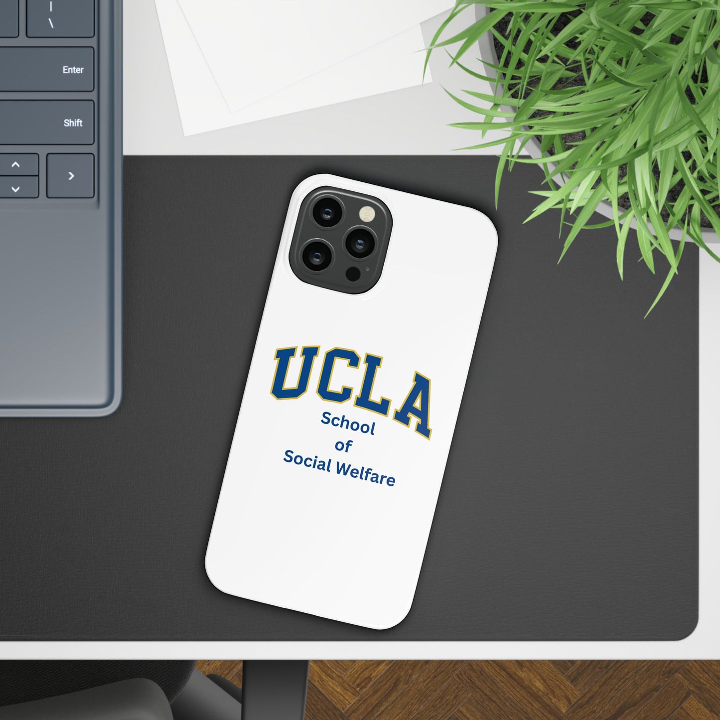 UCLA Slim I-Phone Case - School of Social Welfare-Text Logo (White)
