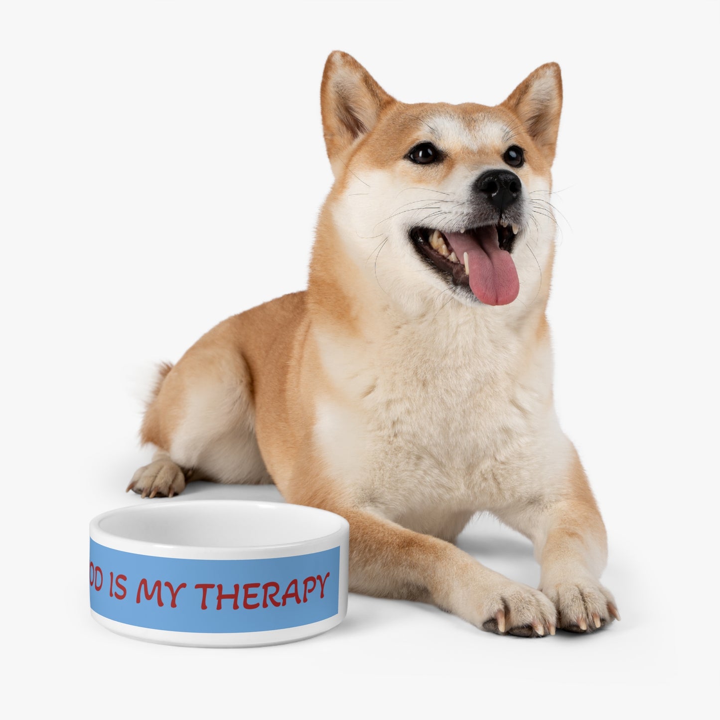 Ceramic Pet Bowl — "Food Is My Therapy" Funny Dog & Cat Feeding Dish