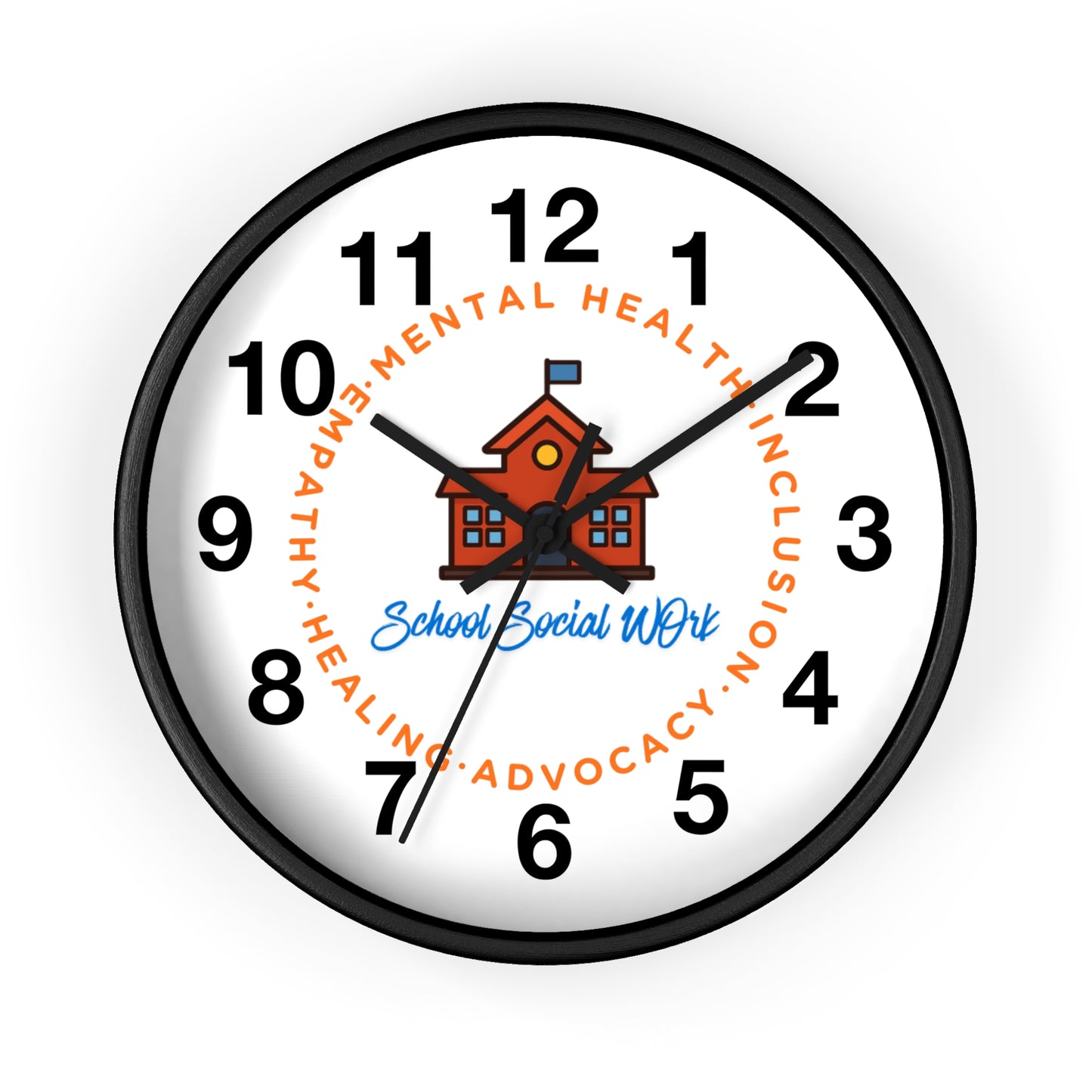 School Social Work Wall Clock - Advocate for Mental Health & Inclusion (WITH NUMBERS)