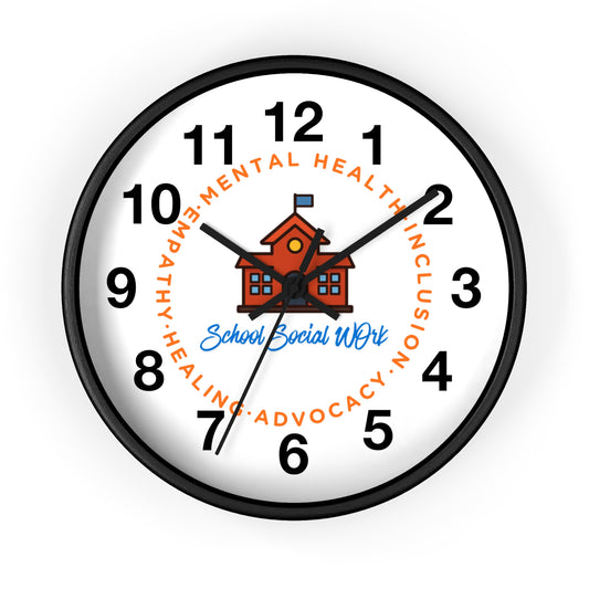 School Social Work Wall Clock - Advocate for Mental Health & Inclusion (WITH NUMBERS)