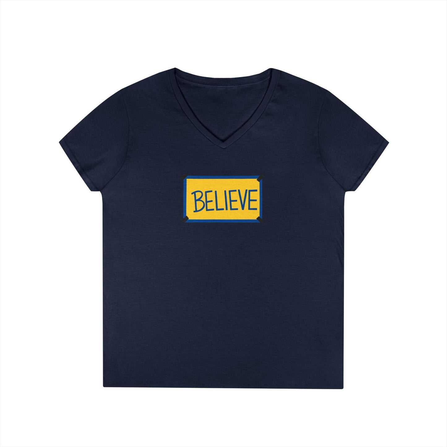 Believe Ladies' V-Neck Tee — Inspirational Graphic T-Shirt for Women (Social Worker/Mental Health)
