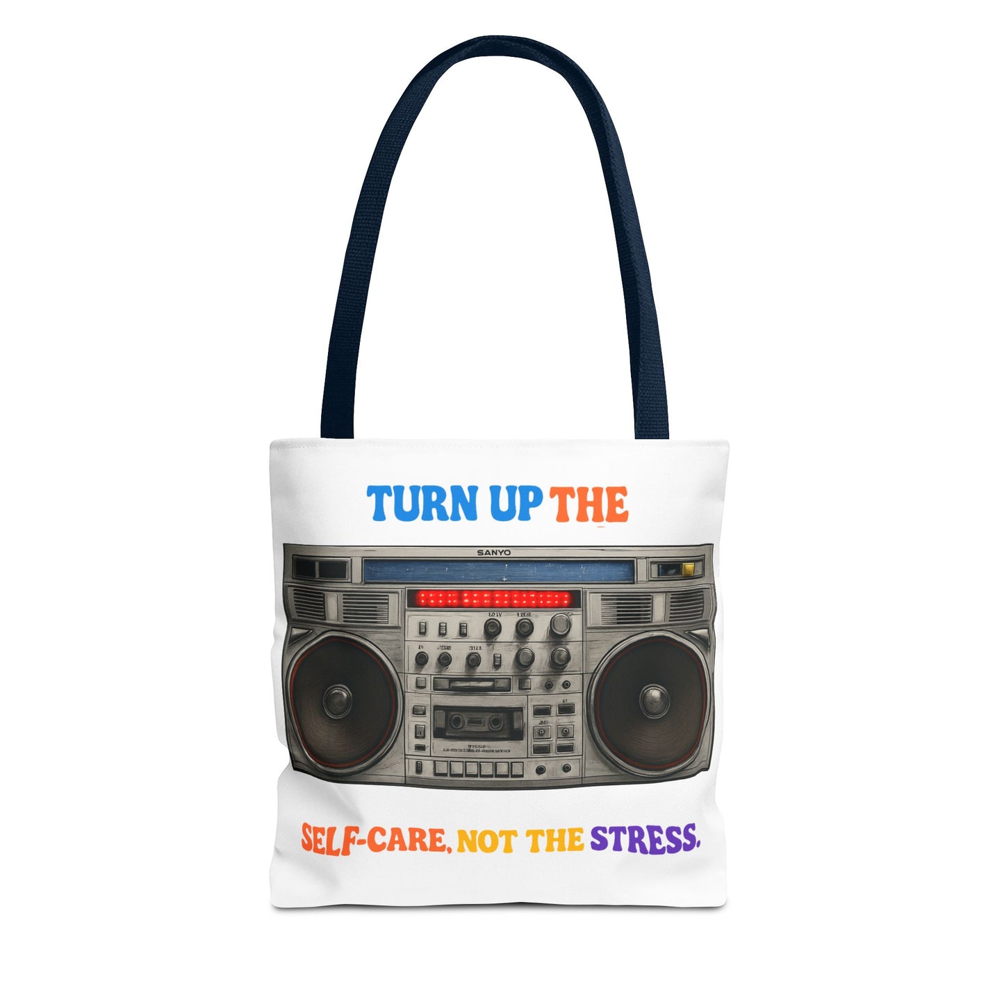 Turn Up the Self-Care Tote Bag — Retro Boombox 'Self-Care, Not the Stress' (Mental Health/Social Worker)