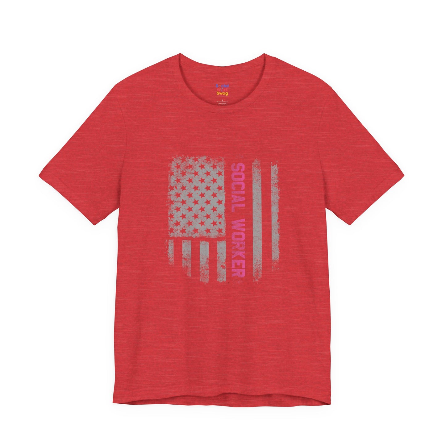 Unisex-Social Worker American Flag T-Shirt — Distressed Gray & Pink Honor Tee