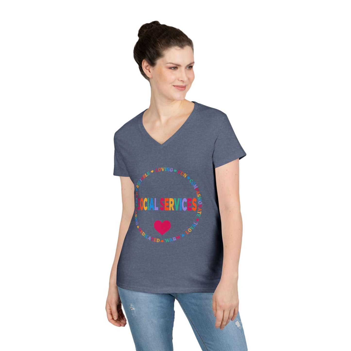 Social Services Rainbow Heart V-Neck Tee — Caring Social Worker Shirt