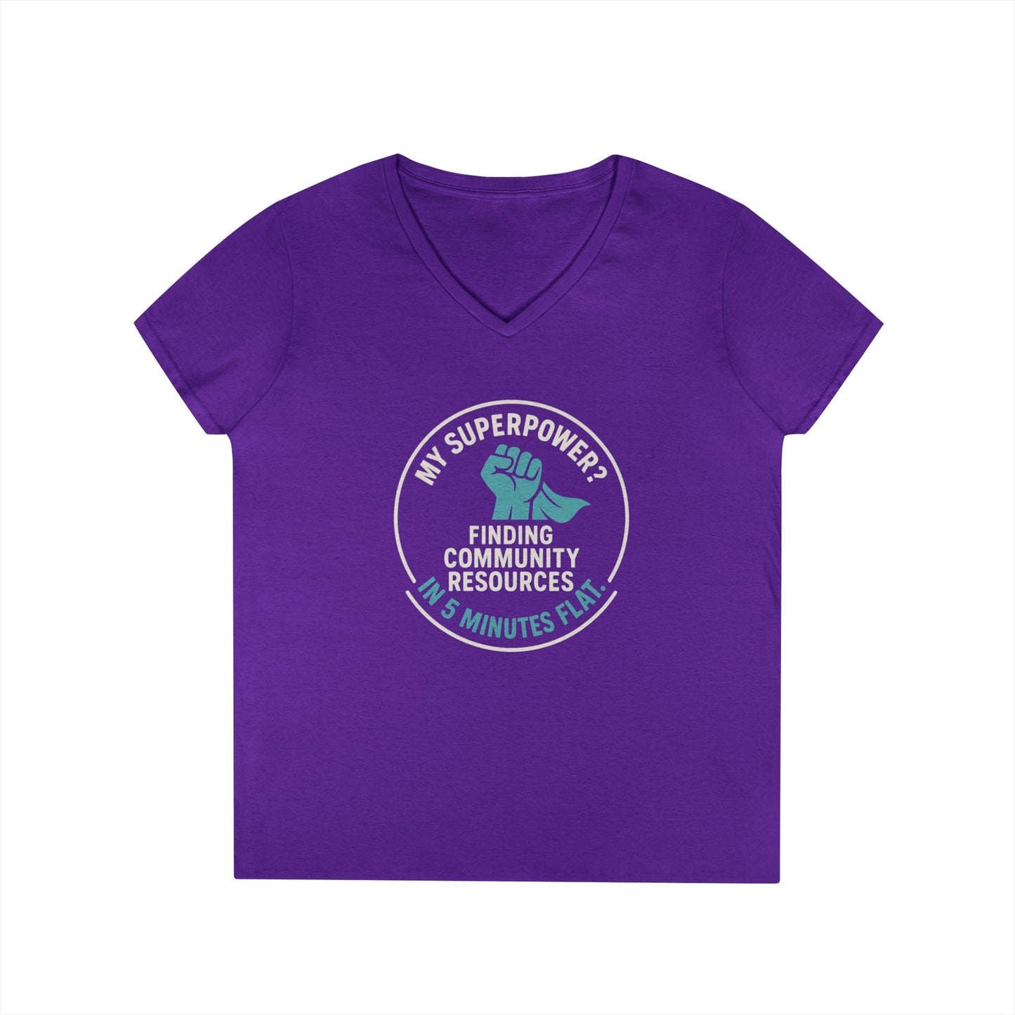 Community Resources V-Neck Tee — "My Superpower: Finding Community Resources" - Medical, School, Social Work