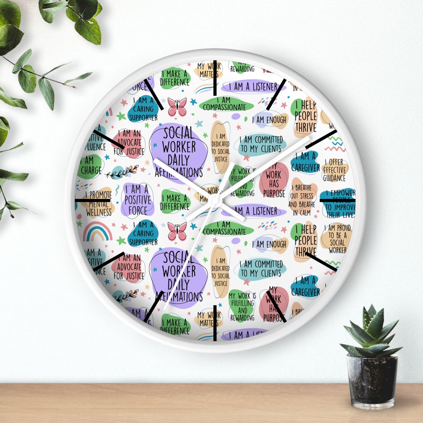 Social Worker Daily Affirmations Wall Clock — Inspirational Office Decor