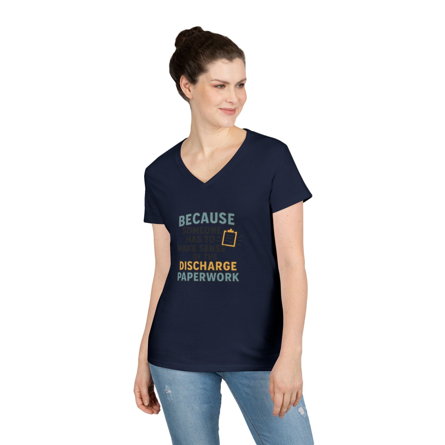 Discharge Paperwork T-Shirt — Funny Medical Office V-Neck for Nurses & Admin