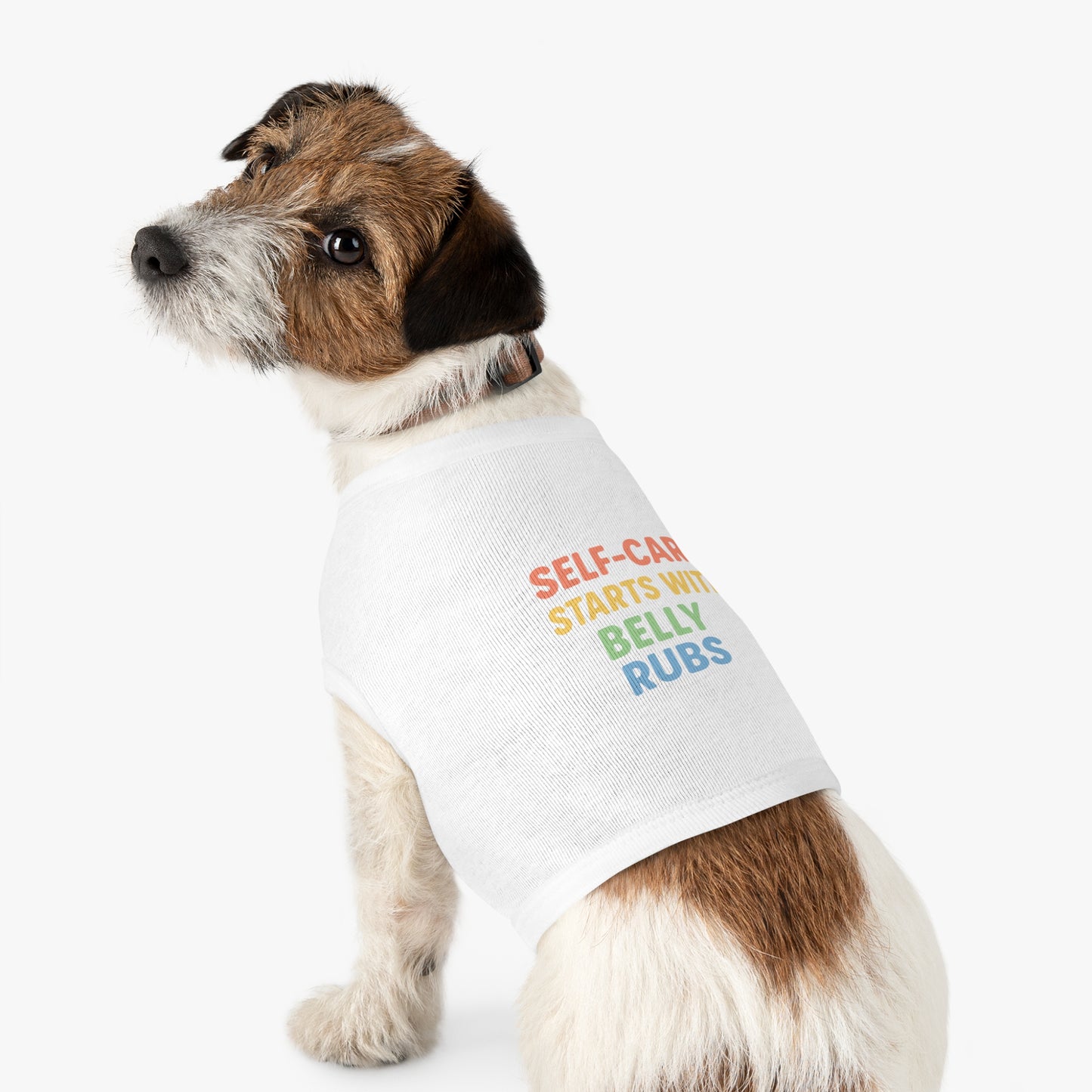 Pet Tank Top — "Self-Care Starts With Belly Rubs" Funny Dog Cat Tee - Mental Health/Social Work