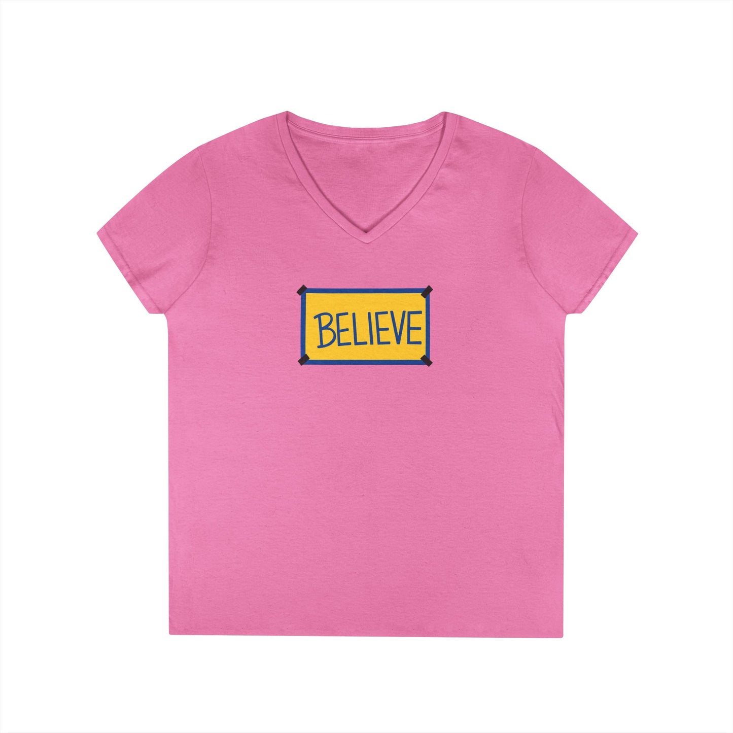 Believe Ladies' V-Neck Tee — Inspirational Graphic T-Shirt for Women (Social Worker/Mental Health)