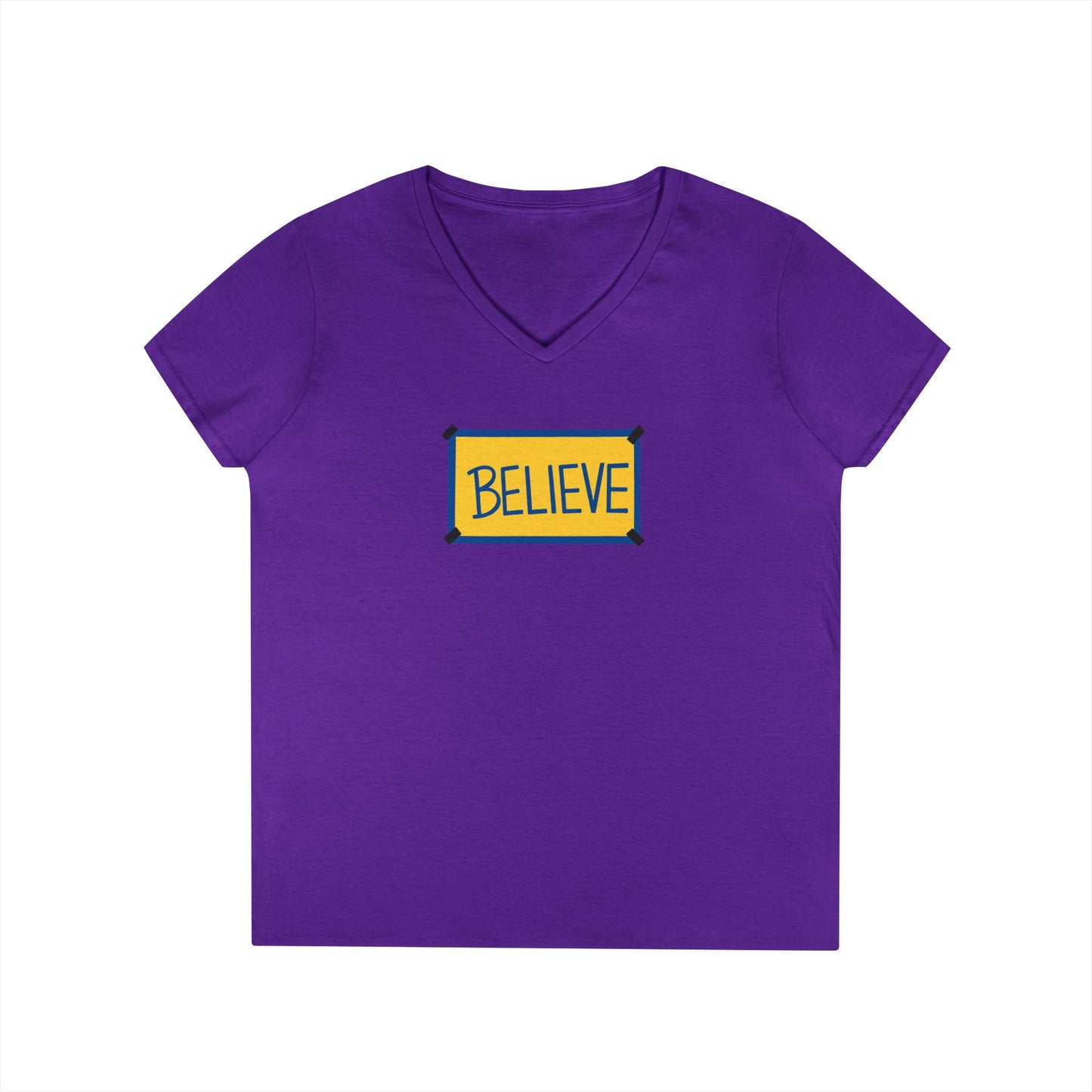 Believe Ladies' V-Neck Tee — Inspirational Graphic T-Shirt for Women (Social Worker/Mental Health)