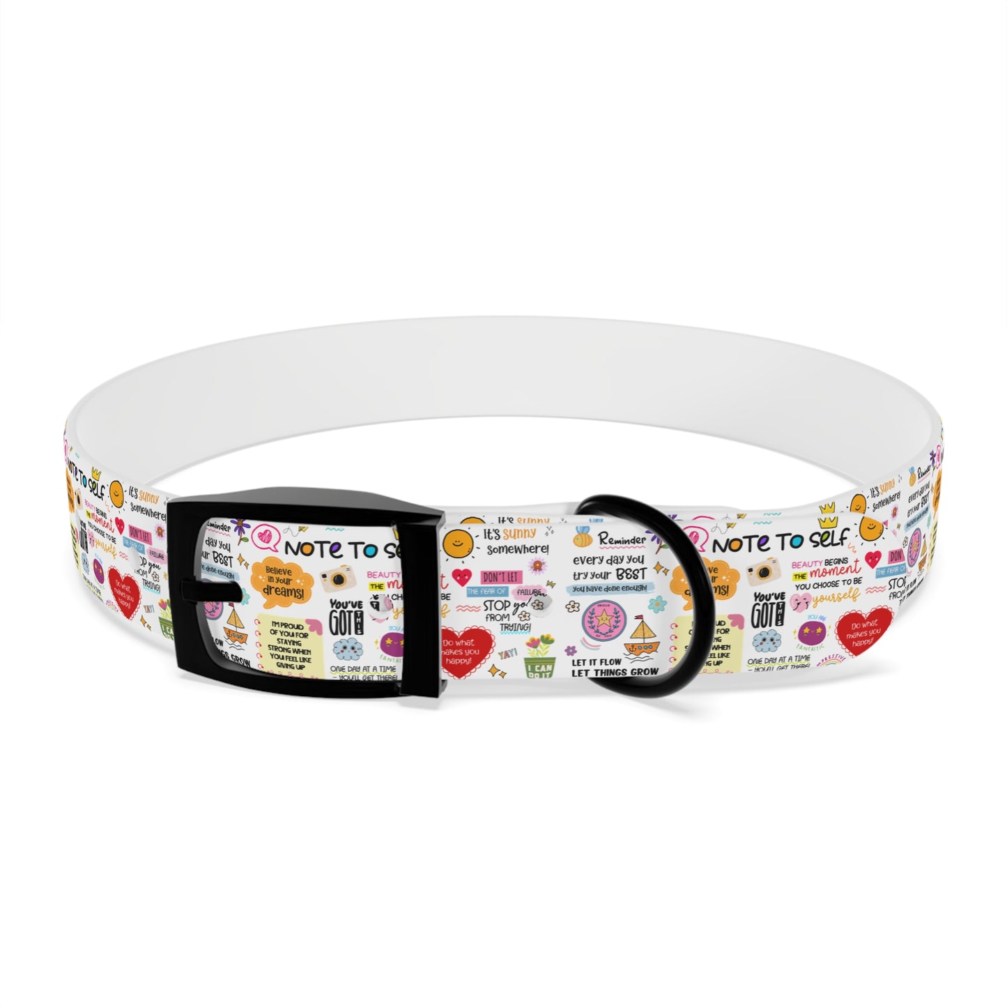 Dog Collar — Whimsical 'Note to Self' Positive Words Quote Pattern Pet Collar