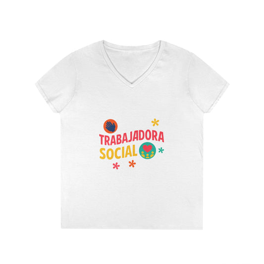 Trabajadora Social V-Neck Tee — Spanish Social Worker T-Shirt, Colorful Empowerment Gift
