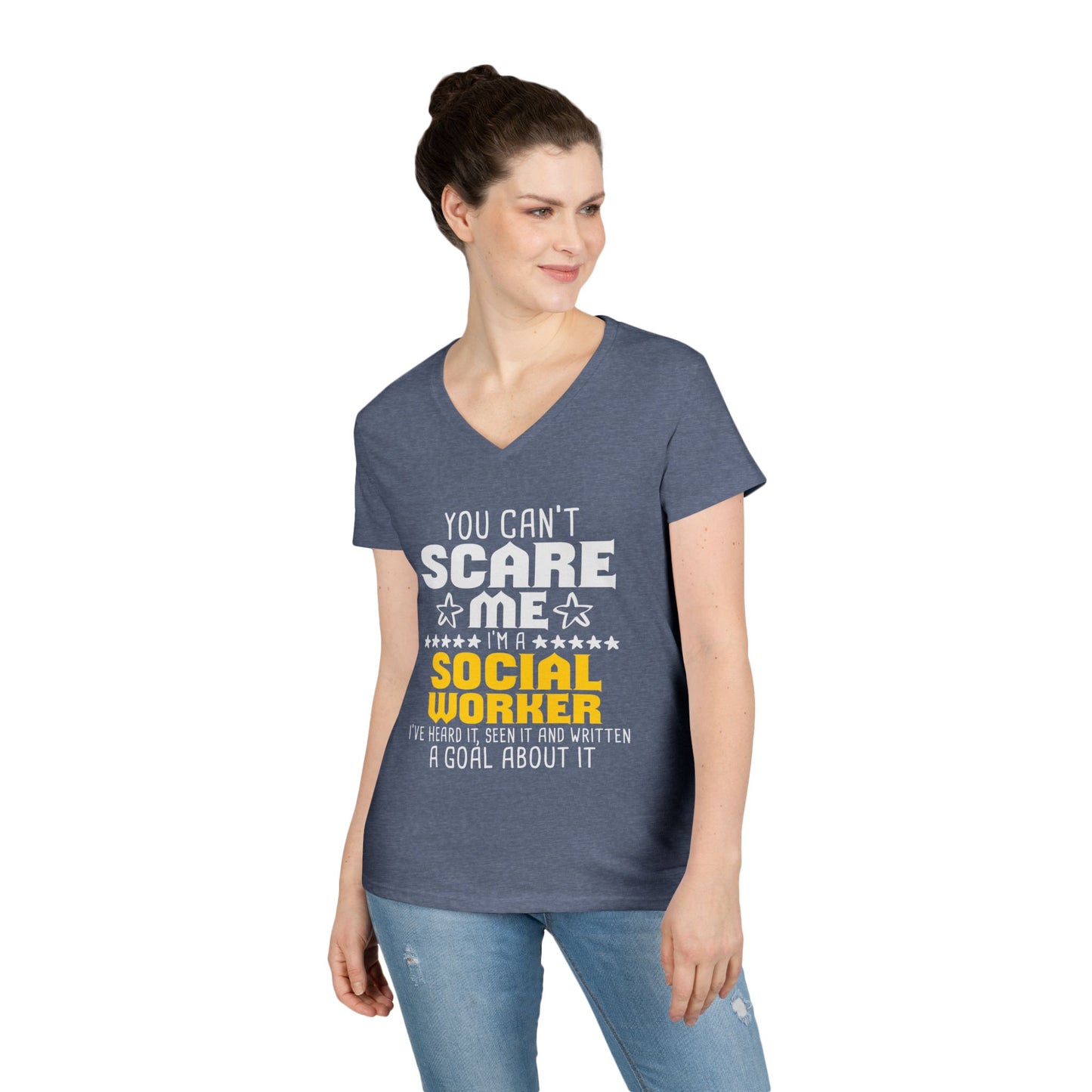Social Worker V-Neck Tee – "You Can't Scare Me, I'm a Social Worker" Women’s Shirt