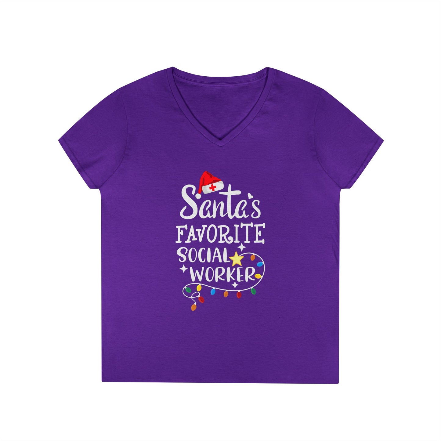Christmas V-Neck Tee — "Santa’s Favorite Social Worker" Holiday T-Shirt - Medical Social Work