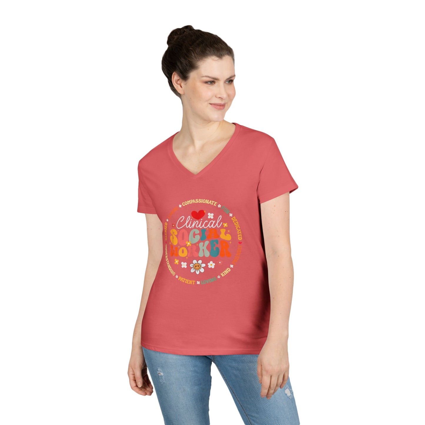 Clinical Social Worker V-Neck T-Shirt — Retro Floral Appreciation Tee