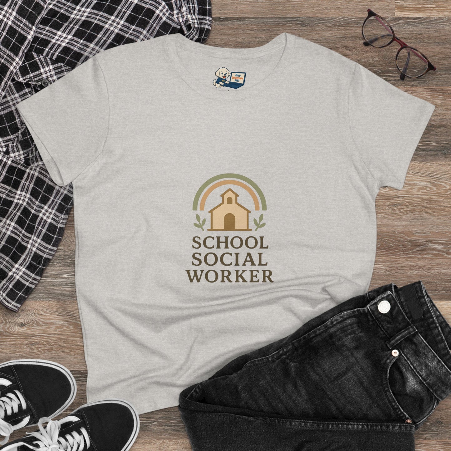 School Social Worker with Earth Tone Logo -Women's Midweight Cotton T-Shirt