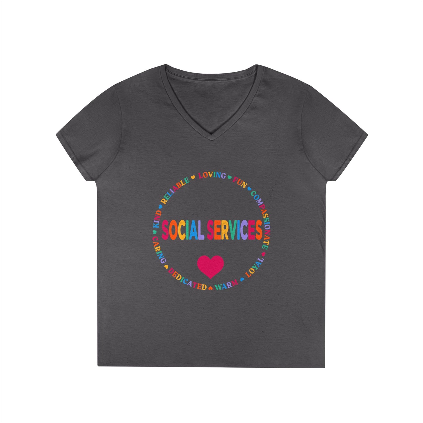 Social Services Rainbow Heart V-Neck Tee — Caring Social Worker Shirt