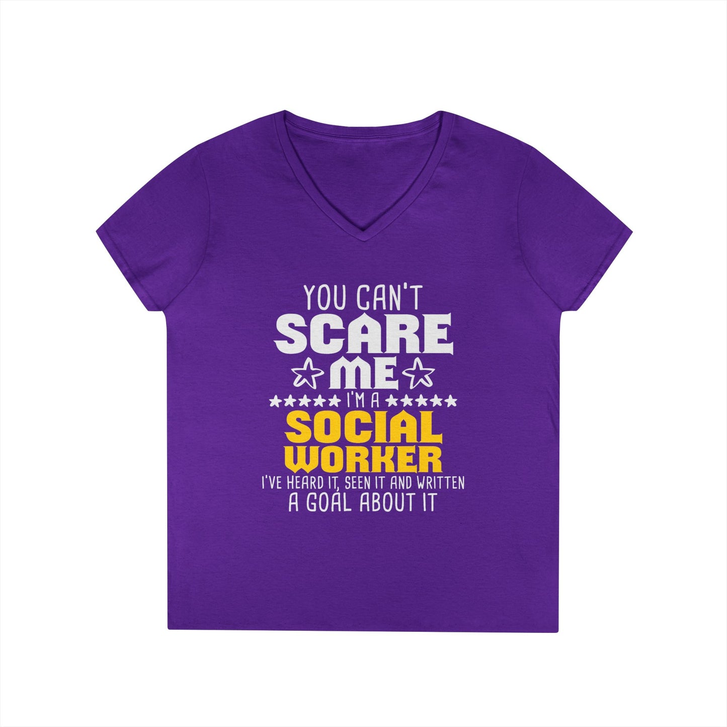 Social Worker V-Neck Tee – "You Can't Scare Me, I'm a Social Worker" Women’s Shirt
