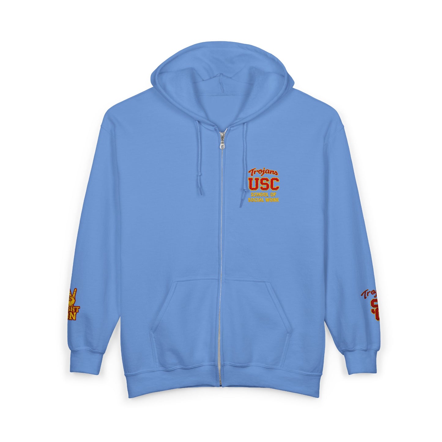 USC School of Social Work- Full-Zip Hoodie – Chest & Sleeve Logo Zip-Up Sweatshirt