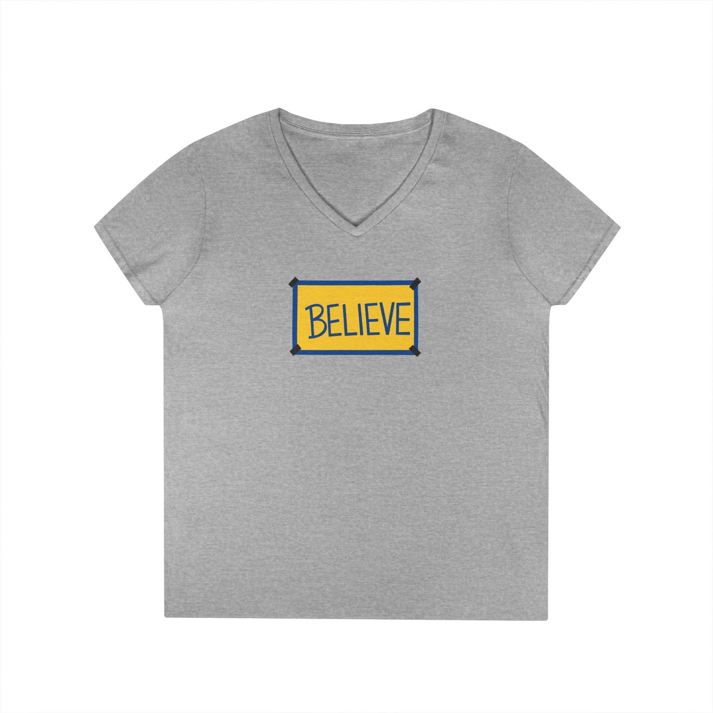 Believe Ladies' V-Neck Tee — Inspirational Graphic T-Shirt for Women (Social Worker/Mental Health)