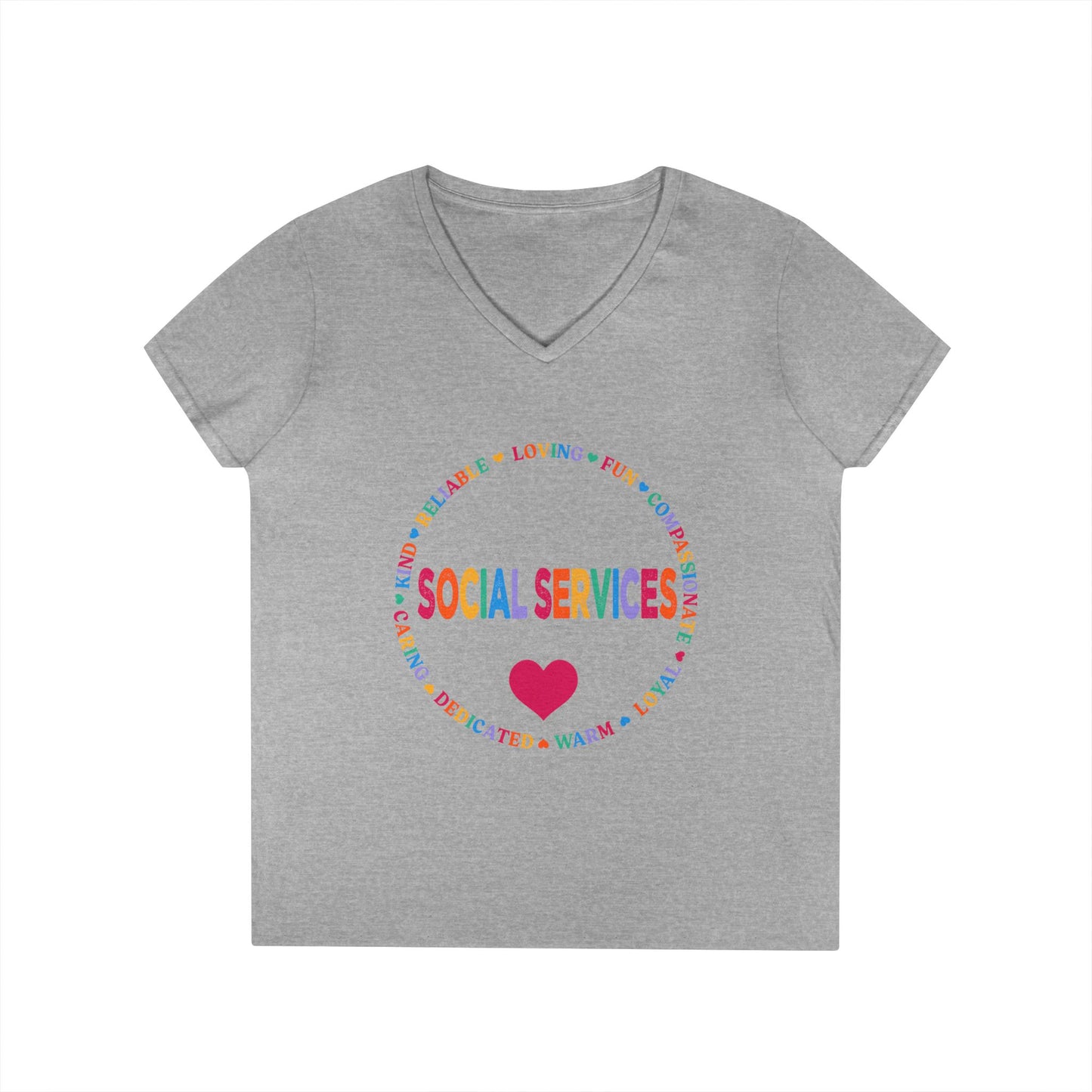 Social Services Rainbow Heart V-Neck Tee — Caring Social Worker Shirt