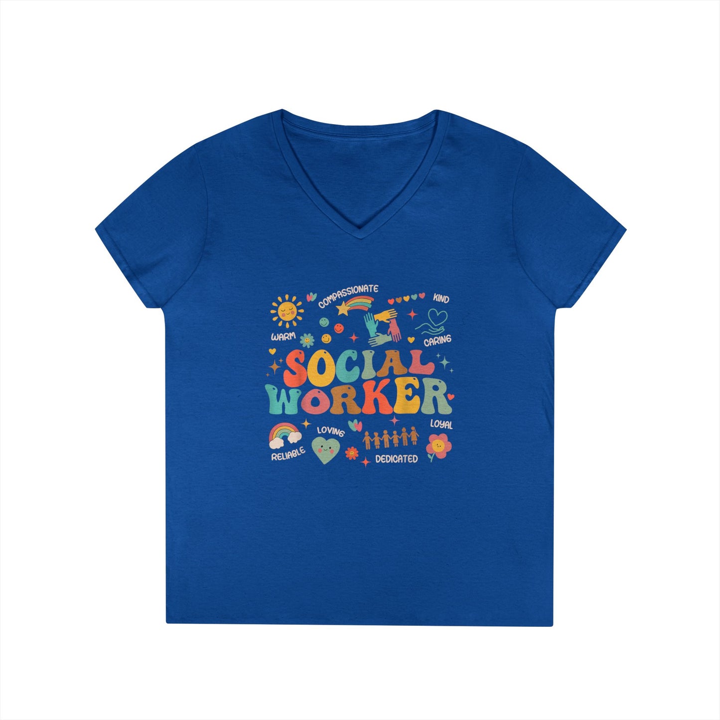 Ladies' V-Neck T-Shirt — Colorful 'October' Retro Fall Graphic Tee - Social Worker