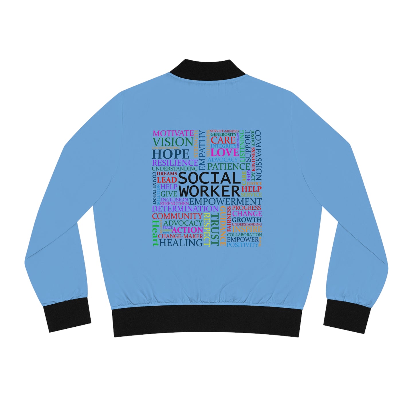 Social Worker Word Cloud Bomber Jacket (Light Blue)
