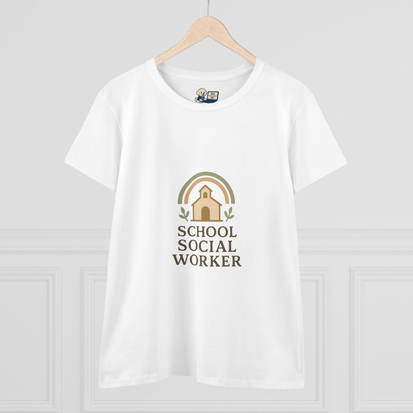 School Social Worker with Earth Tone Logo -Women's Midweight Cotton T-Shirt